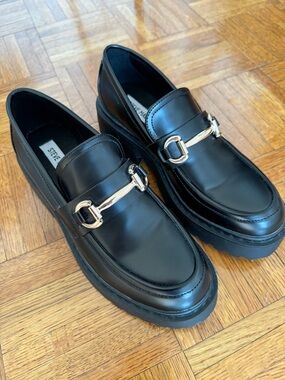 Steve Madden Black Platform Loafers with Gold Bit